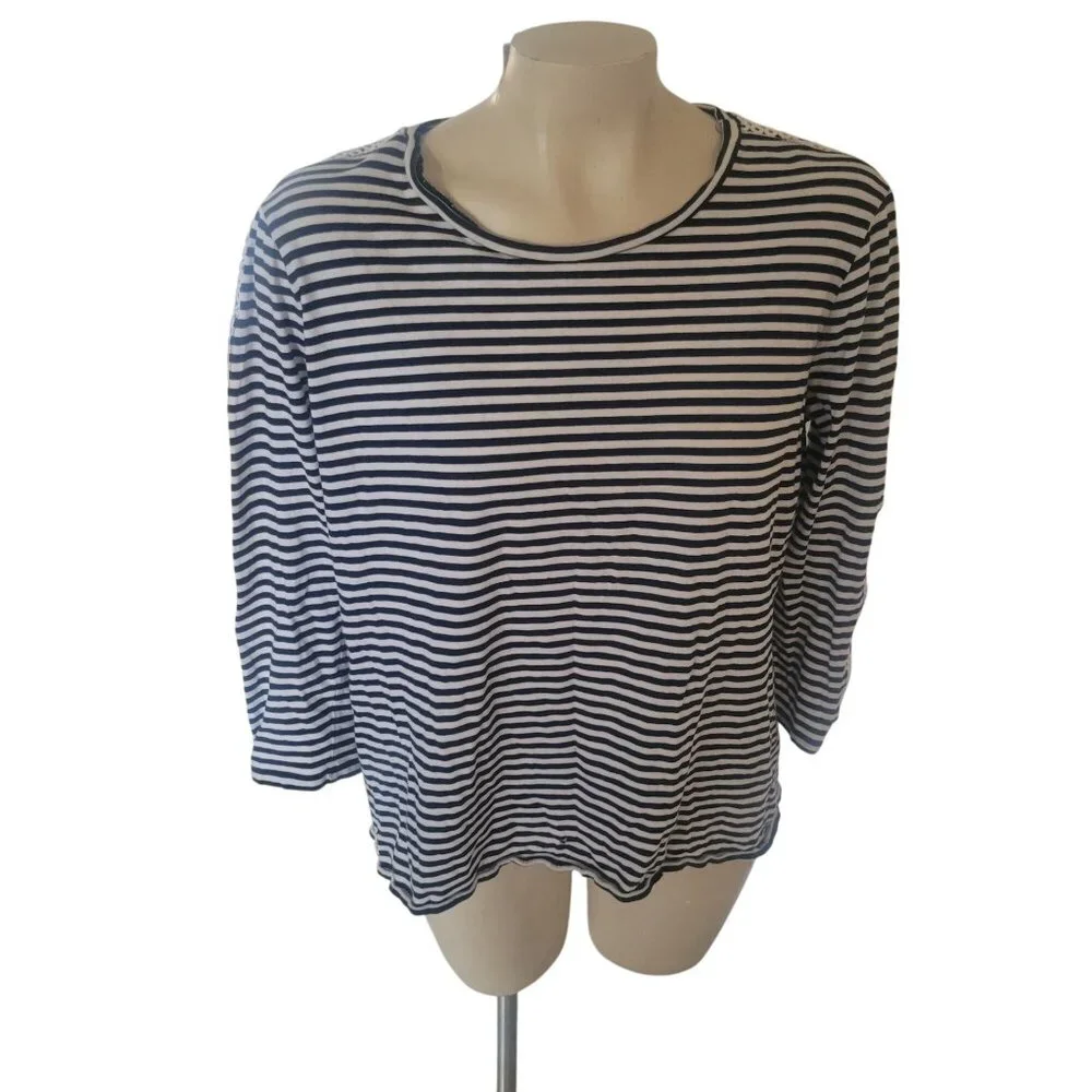 Michael Kors Striped‎ Long-Sleeve Top With Crochet Details Womens XL
